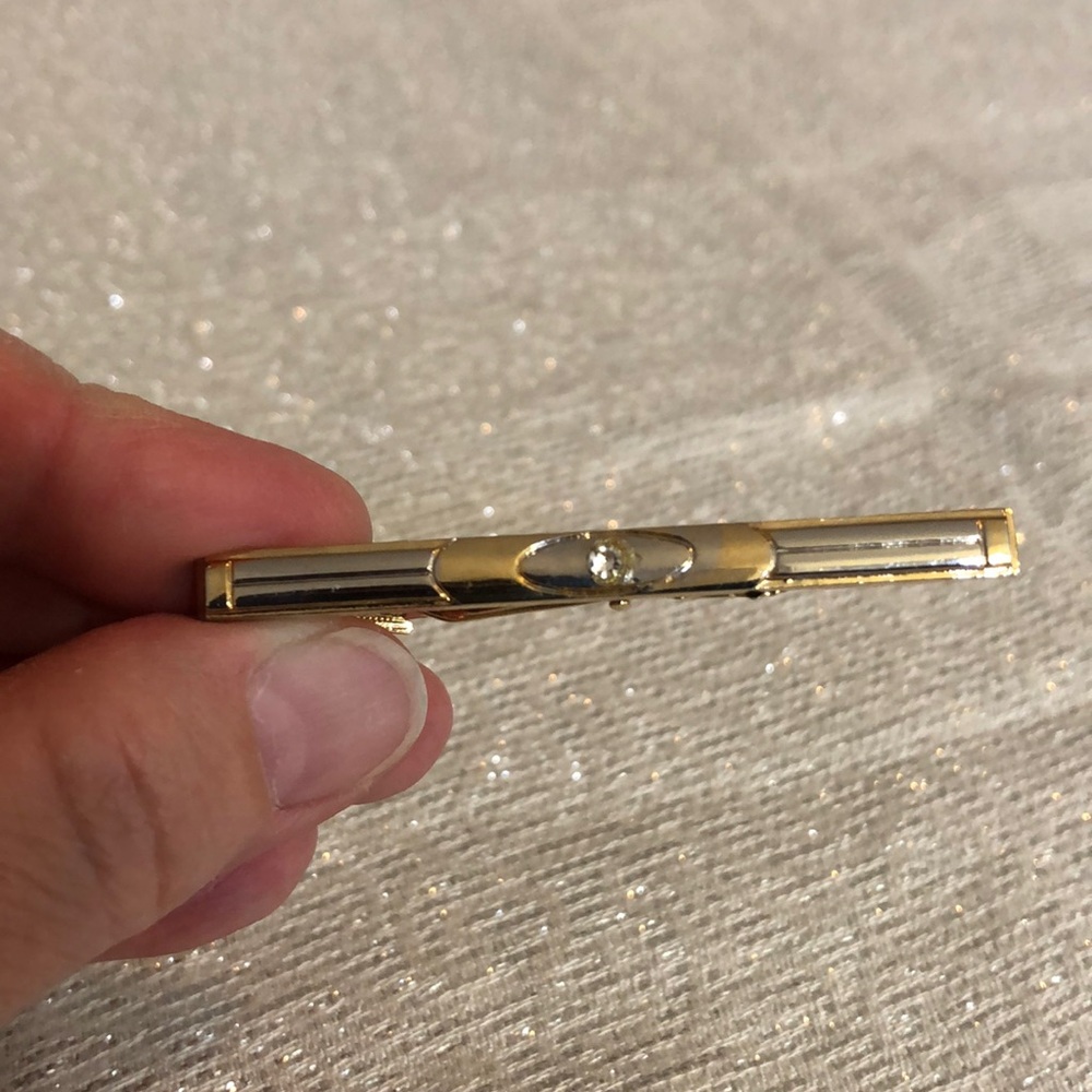 Gold and Silver Coloured Tie Clip with Sparkly Stone